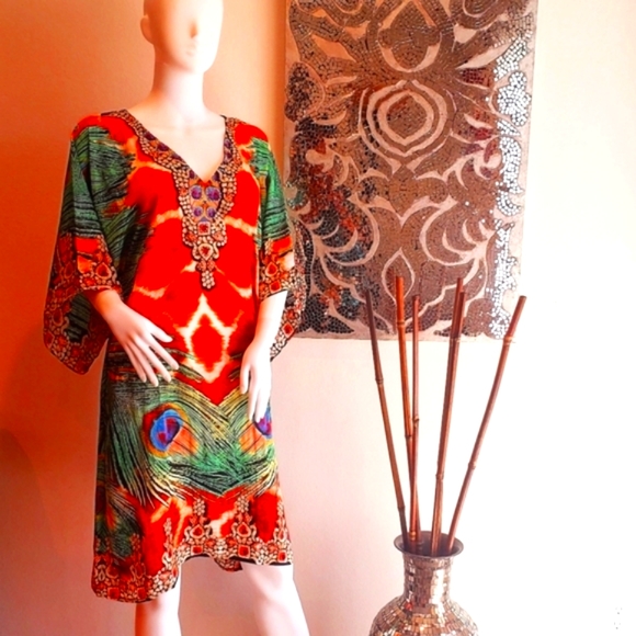 MANISH VAID Jsquad- Giraffe Peacock Short Dress CU XL - Picture 3 of 7